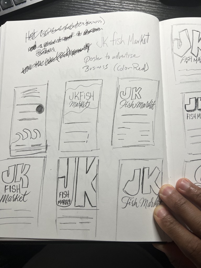 sketches for JK fish market promotional poster 
Jostendooley.com