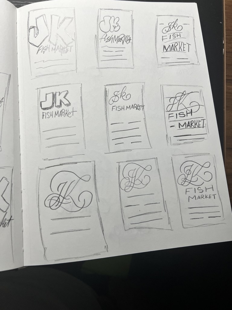 Sketches for JK fish market poster design